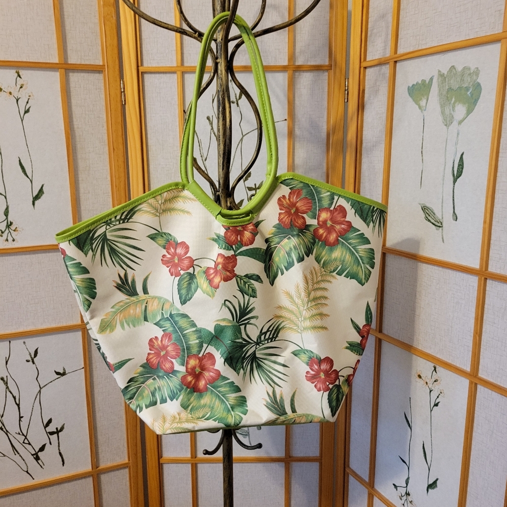 Vibrant Hibiscus~ Palm Leaf Tote